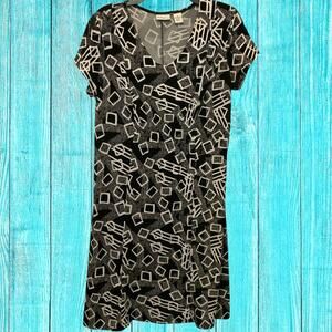 Kim Rogers Geometric Dress Short Sleeves Black Medium